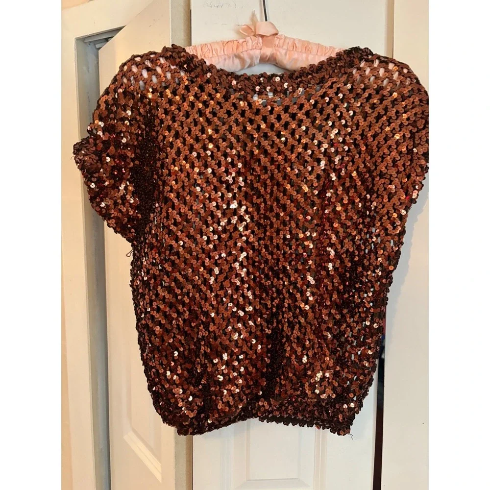 Vintage Toppettes by A. Brod Copper Sequin Top Made in Hong Kong‎ - Picture 2 of 5
